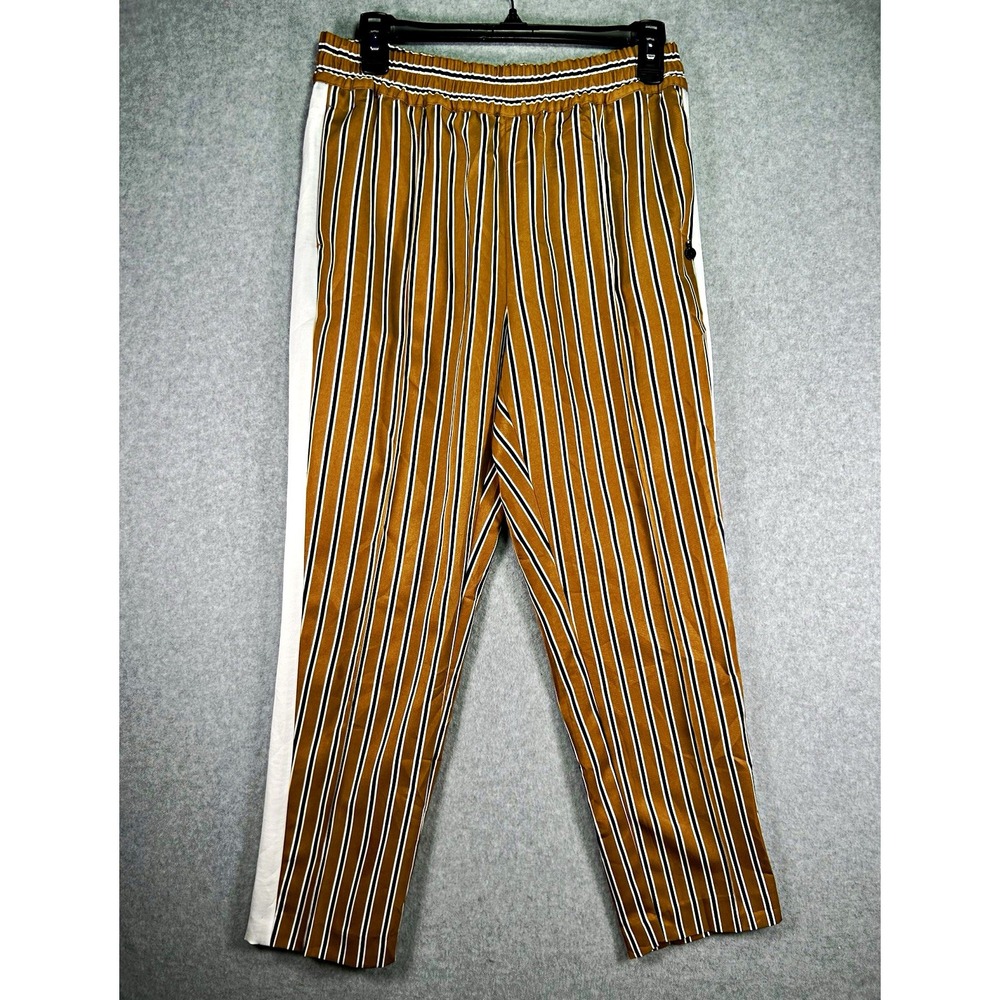 Scotch & Soda Cropped Pants Boys M Brown Striped Stretch Elastic Waist Pockets